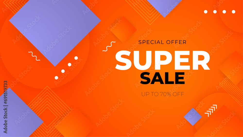 Poster orange and purple violet vector abstract sale background design with shapes. vector super sale templ