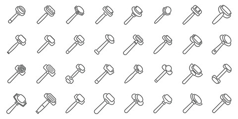 Facial roller icons set outline vector. Care face quartz. Sha skin age stone