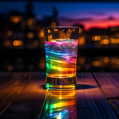 Rainbow cocktail in a glass with ice