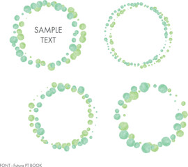 Set of handwriting watercolor green dots circle frame, vector illustration isolated on a transparent background. Includes four patterns.