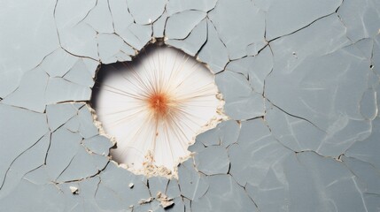 A broken window with a flower in it