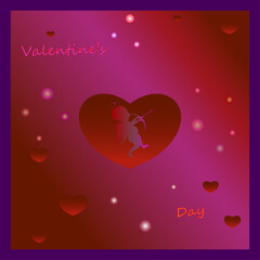 Valentine's card, cupid and hearts, inscriptions