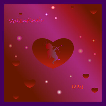 Fototapeta Valentine's card, cupid and hearts, inscriptions