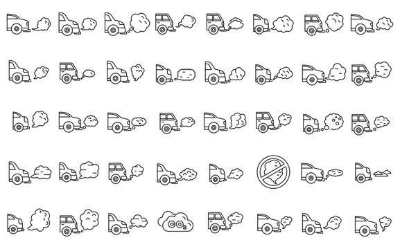 Traffic fumes icons set outline vector. Climate gas car. Traffic air auto