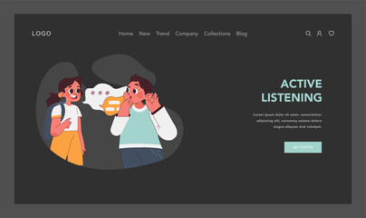 Active Listening concept. School age kids engage in a communication exchange, demonstrating the power of active listening skills. Flat vector illustration.