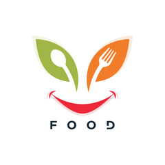 Obraz premium Food logo design with leaf creative concept Premium Vector
