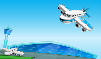 Airport Terminal with aircraft. Concept Vector Illustration
