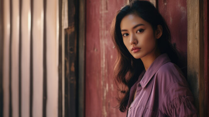 Fototapeta premium Young Asian woman in a city scene