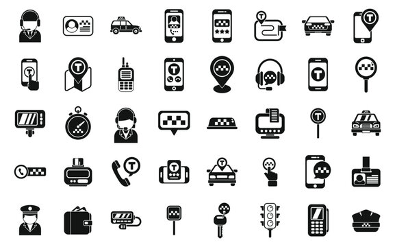 Taxi call icons set simple vector. App online travel. Application service drive