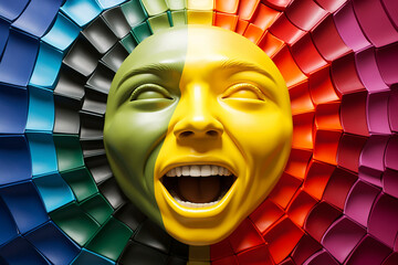 Face showcasing a spectrum of emotions arranged in a color wheel, emphasizing the diversity and complexity of feelings - obrazy, fototapety, plakaty