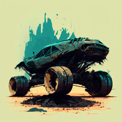 Illustration of a post-apocalyptic car