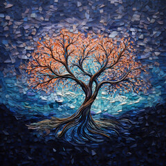 Colorful mosaic of a tree