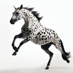 Naklejka premium White horse with black spots runs briskly