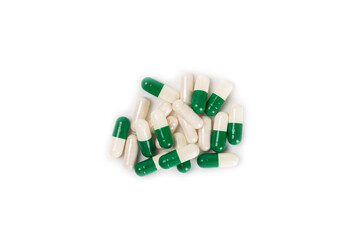 Vitamins and supplements. Variety of vitamin tablets isolated on a white background. Multivitamin complex for every day. Nutritional supplements. Time to drink pills.