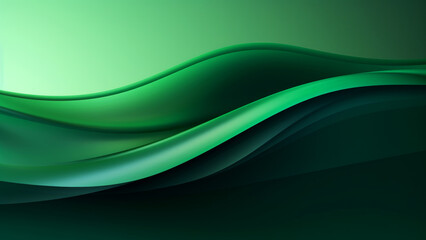 Abstract silk green waves design with smooth curves and soft shadows on clean modern background. Fluid gradient motion of dynamic lines on minimal backdrop