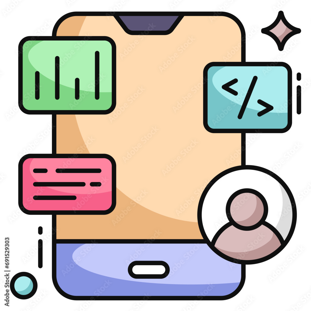 Wall mural unique design icon of mobile coding