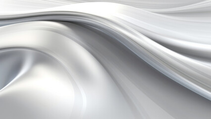 Abstract shiny silver metallic waves design with smooth curves and soft shadows on clean modern background. Fluid gradient motion of dynamic lines on minimal backdrop