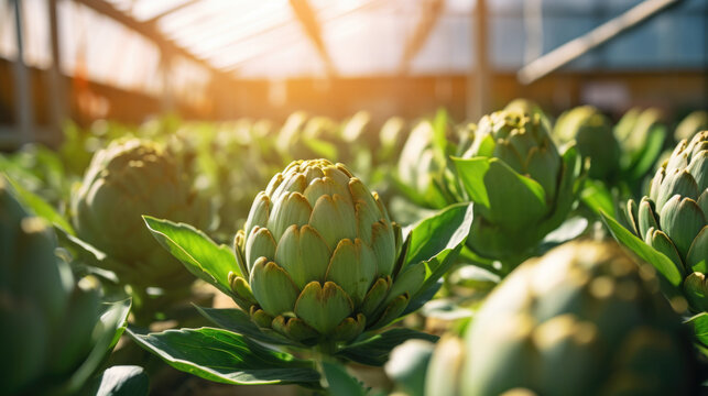 artichoke vegetables production and cultivation, green business, entrepreneurship harvest. sunlight