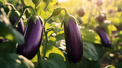 vegetables Eggplant production and cultivation, green business, entrepreneurship harvest. - obrazy, fototapety, plakaty