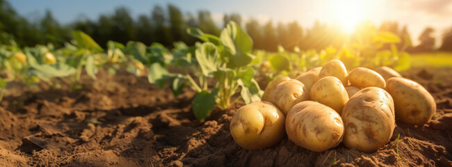 vegetables potato production and cultivation, green business, entrepreneurship harvest. banner