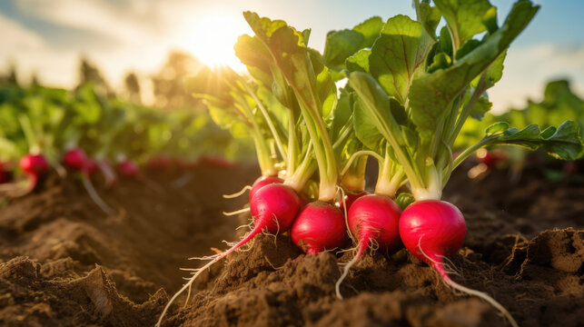 vegetables radish production and cultivation, green business, entrepreneurship harvest. Red