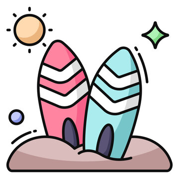 Adventure board icon, trendy design of surfboard