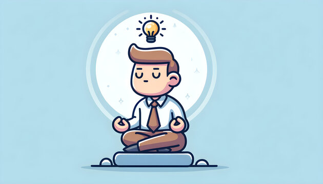 An enlightened businessman in a moment of meditation, symbolizing the fusion of mindfulness and creativity in the corporate world.