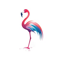 Simple graphic logo of pink flamingo on white background.