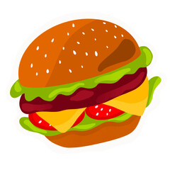 Delicious Cheese burger with beef and vegetable inside illustration art design