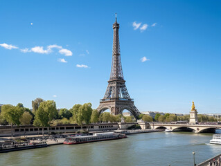 Fototapeta na wymiar A beautiful panoramic view of the iconic Eiffel Tower and Statue of Liberty standing tall.