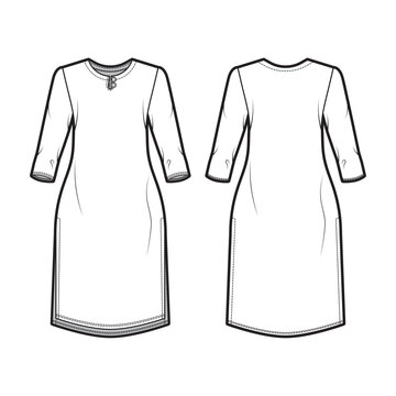 womens kurta tops flat sketch vector illustration long sleeve shirt dress