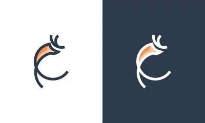 Tischdecke deer head icon simple line style logo design vector © anello