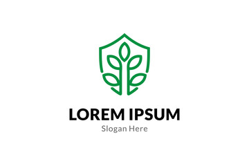 Plant logo with shield shape combination in linear design style