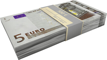 5 € euro bills stacked with band 100 x 5 - obrazy, fototapety, plakaty