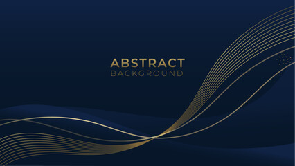 Luxury premium dark blue background. Background with gold line, wave, abstract design. Modern luxury and elegant design. Vector template - obrazy, fototapety, plakaty