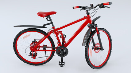 Fototapeta premium 3D render of detailed red bicycle isolated on white background, Road Bike Isolated