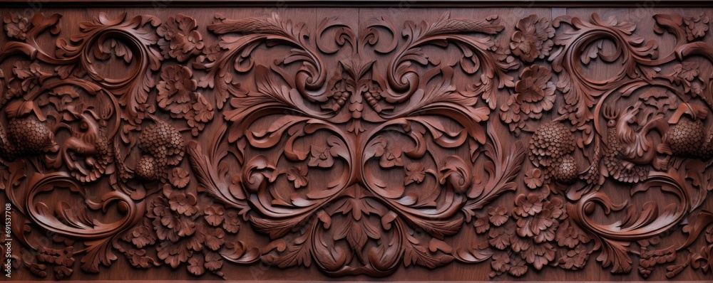 Wall mural rich antique carved wood design, textured background