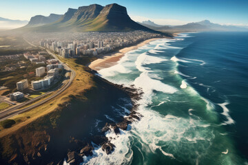 Naklejka premium Cape Towns Coastline And Waves Captured From Above