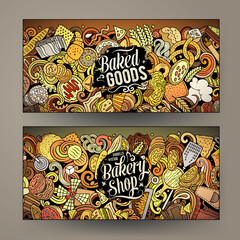 Cartoon vector doodle set of Bakery banners templates