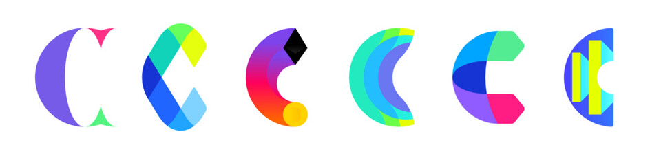 Logo letter C for cryptocurrency and blockchain industry. Set of modern abstract vector emblems or icons
