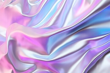 Obraz premium Iridescent Silver Holographic Crumpled Chrome Foil Wallpaper. Сoncept Sci-Fi-Themed Party, Galaxy-Inspired Decor, Futuristic Costumes, Neon Lights And Glow Paint