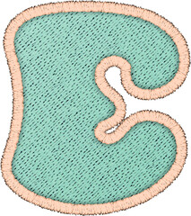 Stitch alphabet, patchwork letter E uppercase.