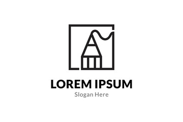 pencil logo with paper shape concept in line art design style