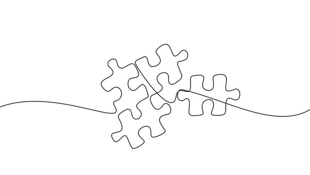 animated continuous single line drawing of jigsaw puzzle pieces, line art animation