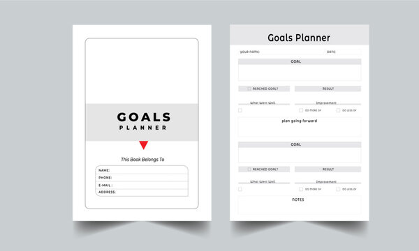 Goals Planner with cover page layout design template 