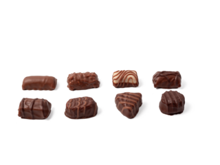 Chocolate candies on a transparent PNG background. Chocolate candies close-up.