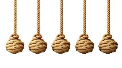 Five Ropes with a Knot in the Middle isolated on transparent background  - obrazy, fototapety, plakaty