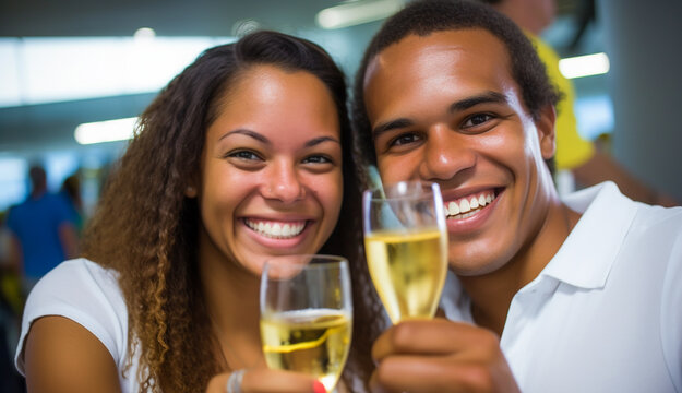 Happy employees gather to celebrate New Years Eve in the Office.
