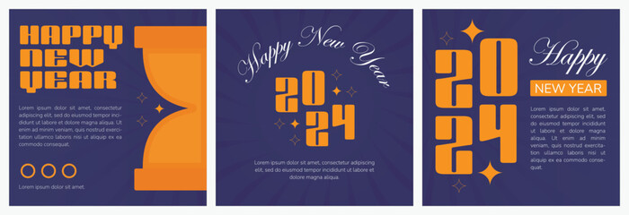 Happy New Year Greeting Design Collection. Social Media Template. 2024 Celebration.