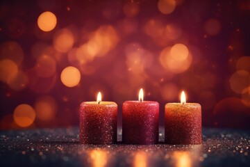 Advent Candles In Church - Three Purple And One Pink